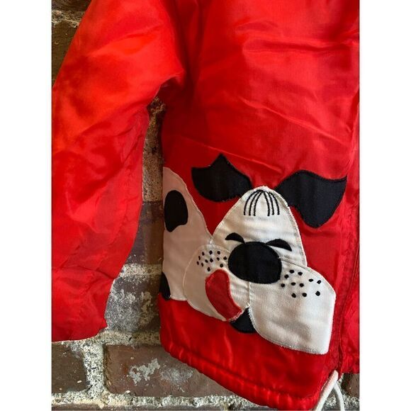 Vintage Toddler Windbreaker Jacket Red/White with Puppy and Bone 2T - Picture 2 of 13